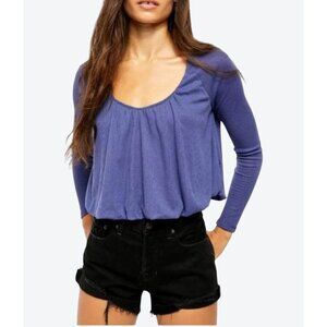 Free People Womens Bondi Thermal Long Sleeve Blouson True Blue Medium